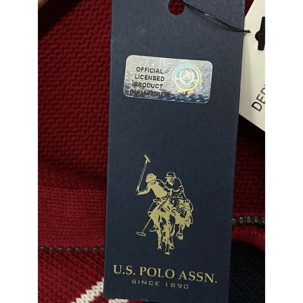 US Polo Assn Sweater‎ XL-Long Sleeve-1/4 Zip-Color Block--Red-Christmas-MSRP $70